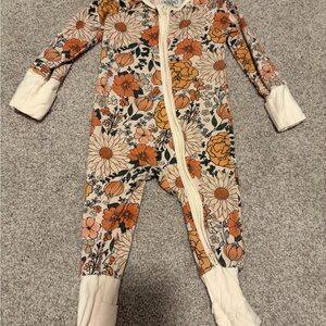 Caden Lane Floral Footie in Orange and Cream